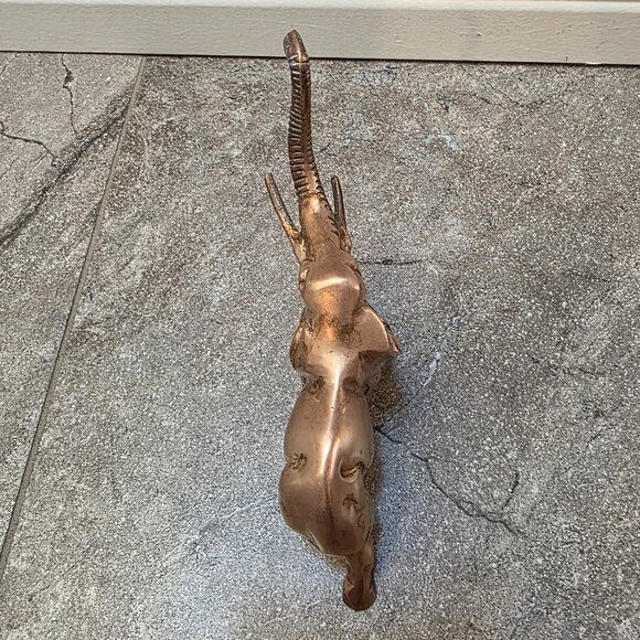 vintage Brass Elephant Figure African Elephant Trunk Up Good Luck Statue 5" - Picture 5 of 8